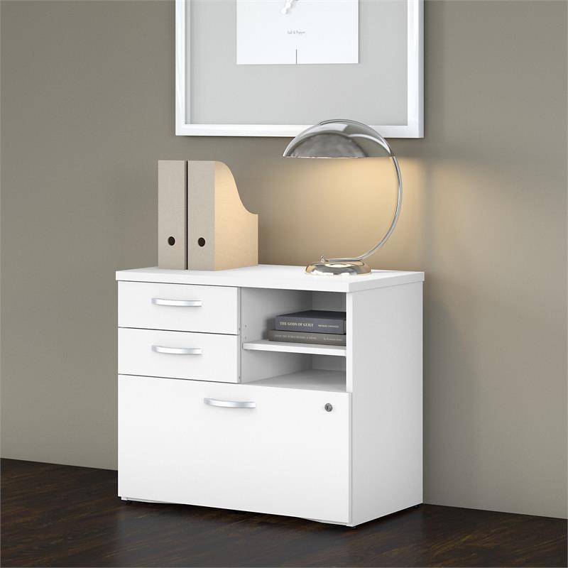 Pemberly Row Office Storage Cabinet with Drawers in White - Engineered Wood