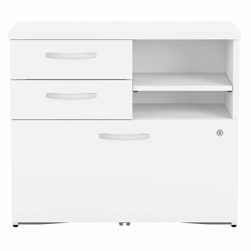 Pemberly Row Office Storage Cabinet with Drawers in White - Engineered Wood
