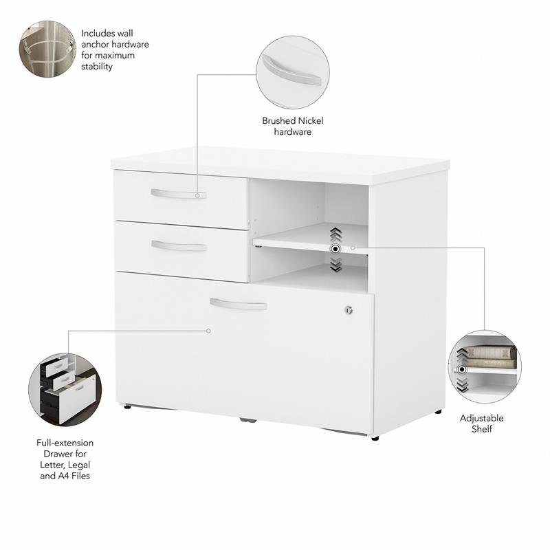 Pemberly Row Office Storage Cabinet with Drawers in White - Engineered Wood