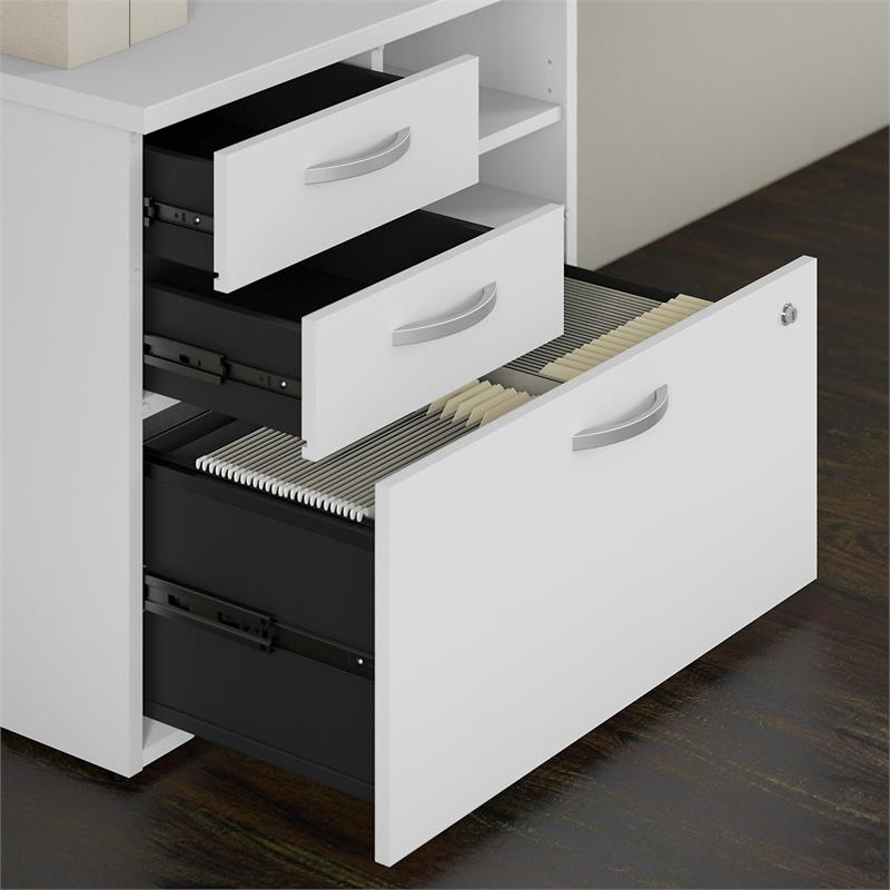Pemberly Row Office Storage Cabinet with Drawers in White - Engineered Wood