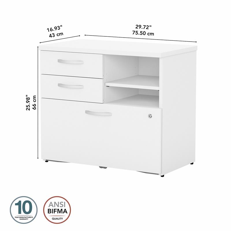 Pemberly Row Office Storage Cabinet with Drawers in White - Engineered Wood