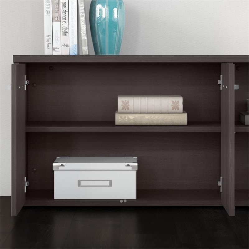 Pemberly Row Low Storage Cabinet with Doors in Storm Gray - Engineered Wood