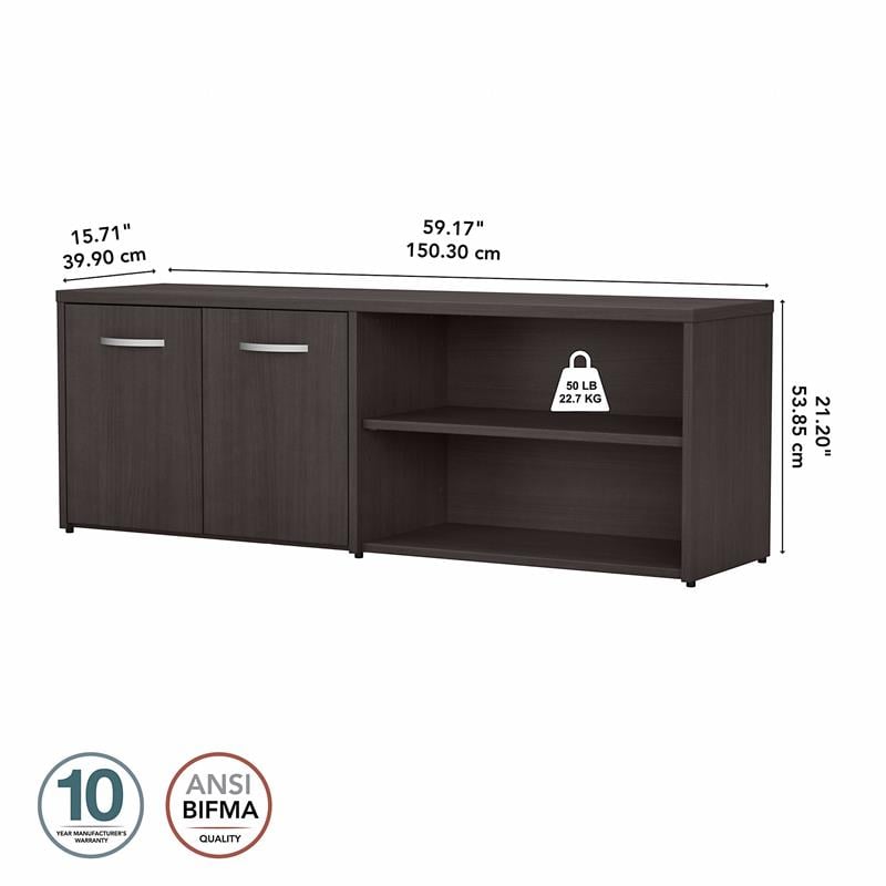 Pemberly Row Low Storage Cabinet with Doors in Storm Gray - Engineered Wood