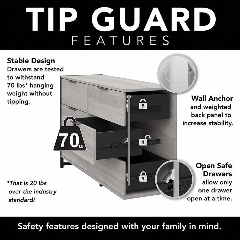 Pemberly Row 6 Drawer Dresser with Mirror in Charcoal Gray - Engineered Wood