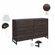 Pemberly Row 6 Drawer Dresser with Mirror in Charcoal Gray - Engineered Wood