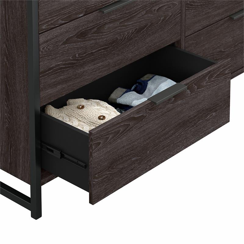 Pemberly Row 6 Drawer Dresser with Mirror in Charcoal Gray - Engineered Wood