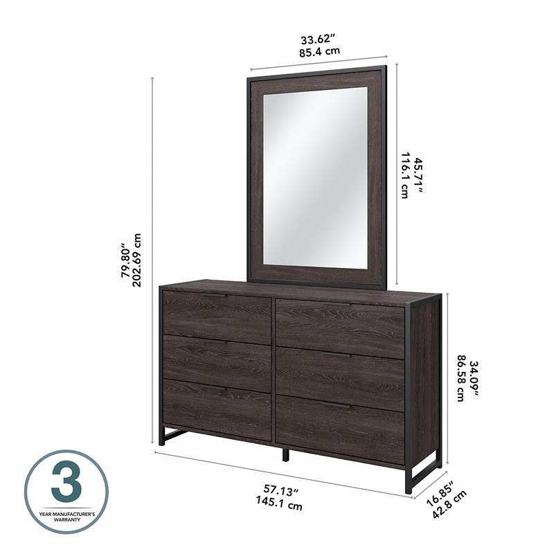 Pemberly Row 6 Drawer Dresser with Mirror in Charcoal Gray - Engineered Wood