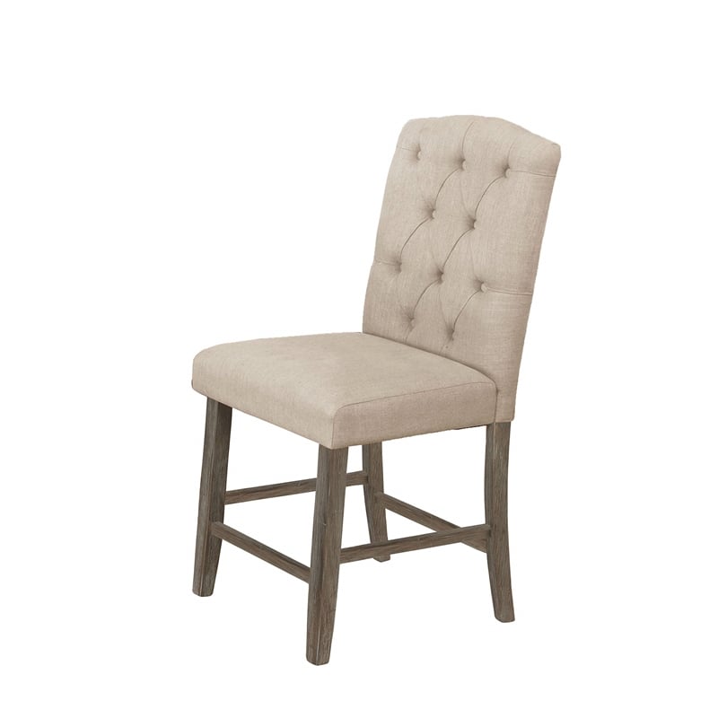 Pemberly Row Rustic Counterheight Dining Chairs w/ Beige Linen Fabric (Set of 2)