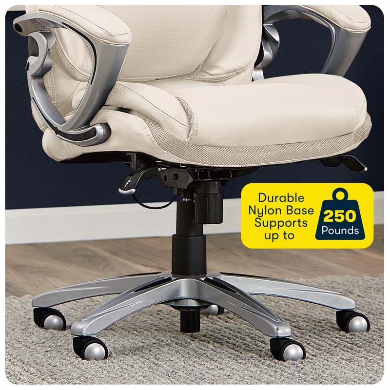 Pemberly Row Office Chair Patented AIR Lumbar Technology Bonded Leather Cream