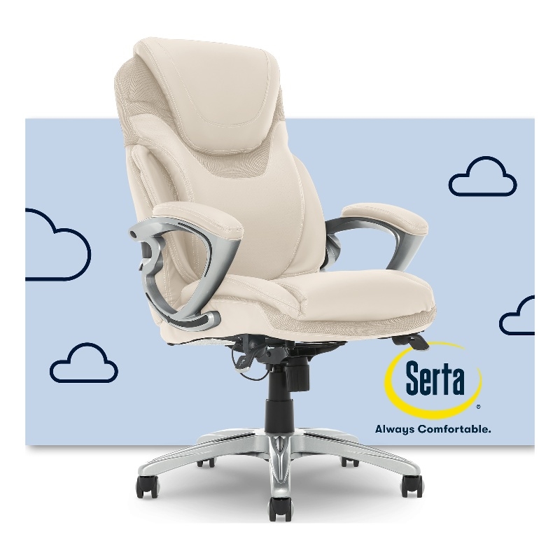 Pemberly Row Office Chair Patented AIR Lumbar Technology Bonded Leather Cream