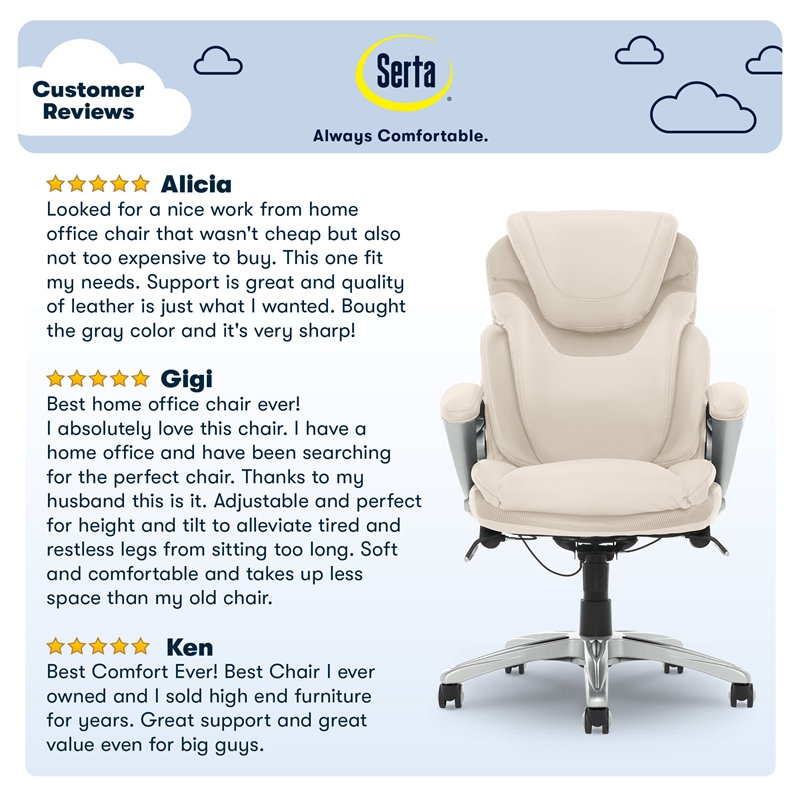 Pemberly Row Office Chair Patented AIR Lumbar Technology Bonded Leather Cream