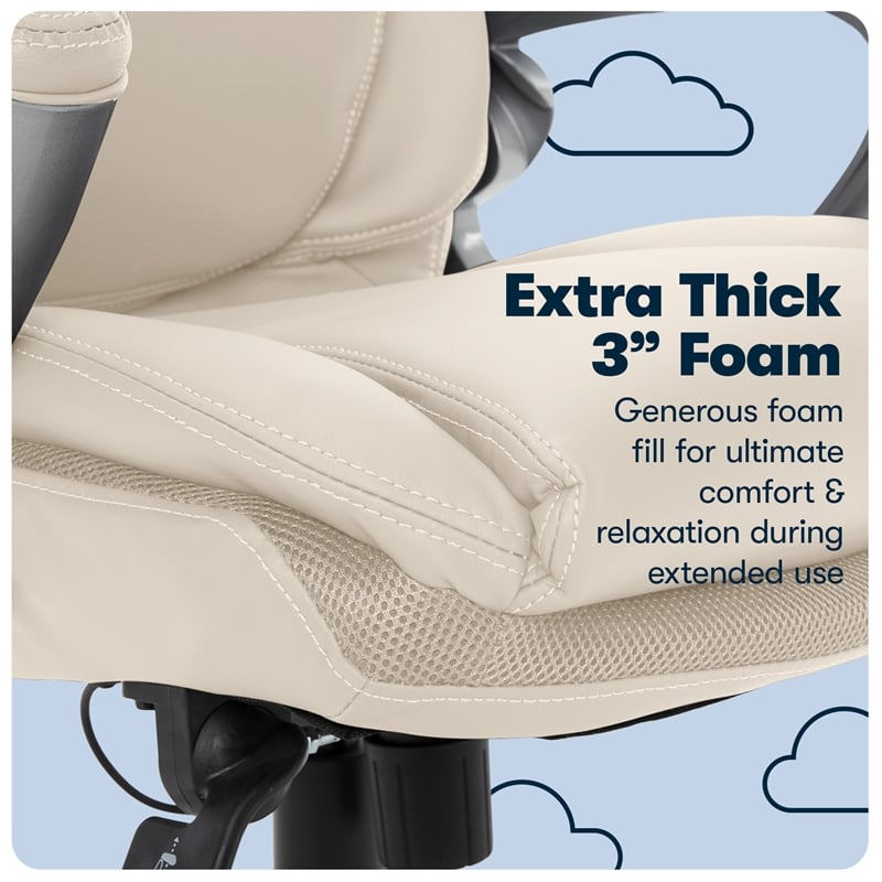 Pemberly Row Office Chair Patented AIR Lumbar Technology Bonded Leather Cream