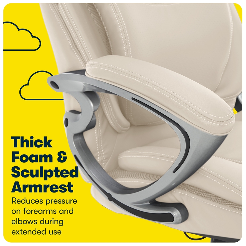 Pemberly Row Office Chair Patented AIR Lumbar Technology Bonded Leather Cream