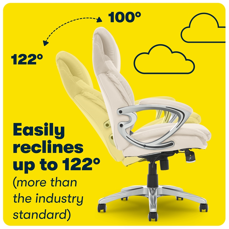 Pemberly Row Office Chair Patented AIR Lumbar Technology Bonded Leather Cream