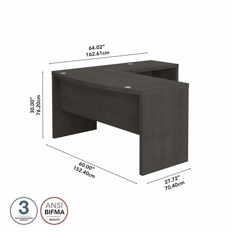 Pemberly Row L Shaped Bow Front Desk in Charcoal Maple - Engineered Wood