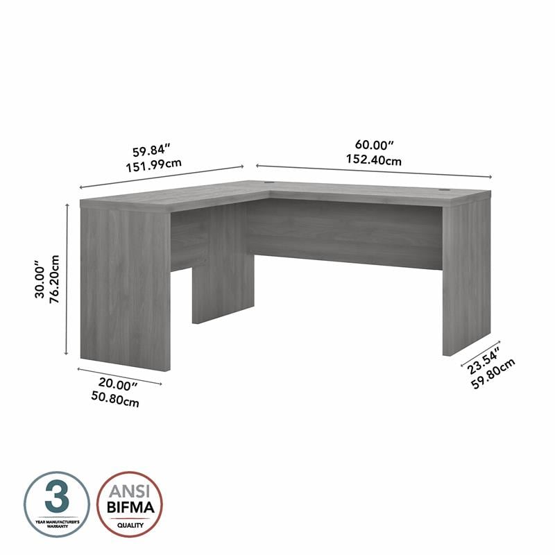 Pemberly Row Contemporary L Shaped Desk in Gray - Engineered Wood