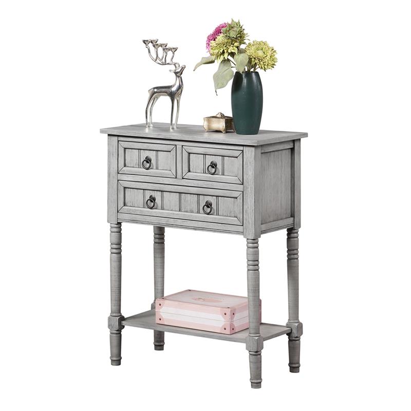 Pemberly Row Three-Drawer Hall Table with Shelf in Gray Wood Finish