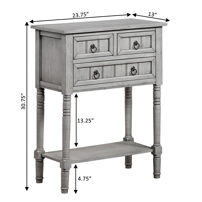Pemberly Row Three-Drawer Hall Table with Shelf in Gray Wood Finish