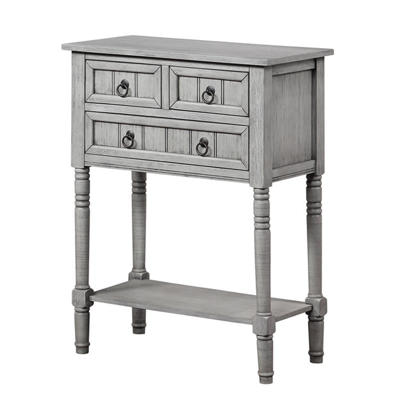 Pemberly Row Three-Drawer Hall Table with Shelf in Gray Wood Finish