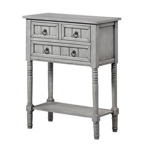 Pemberly Row Three-Drawer Hall Table with Shelf in Gray Wood Finish