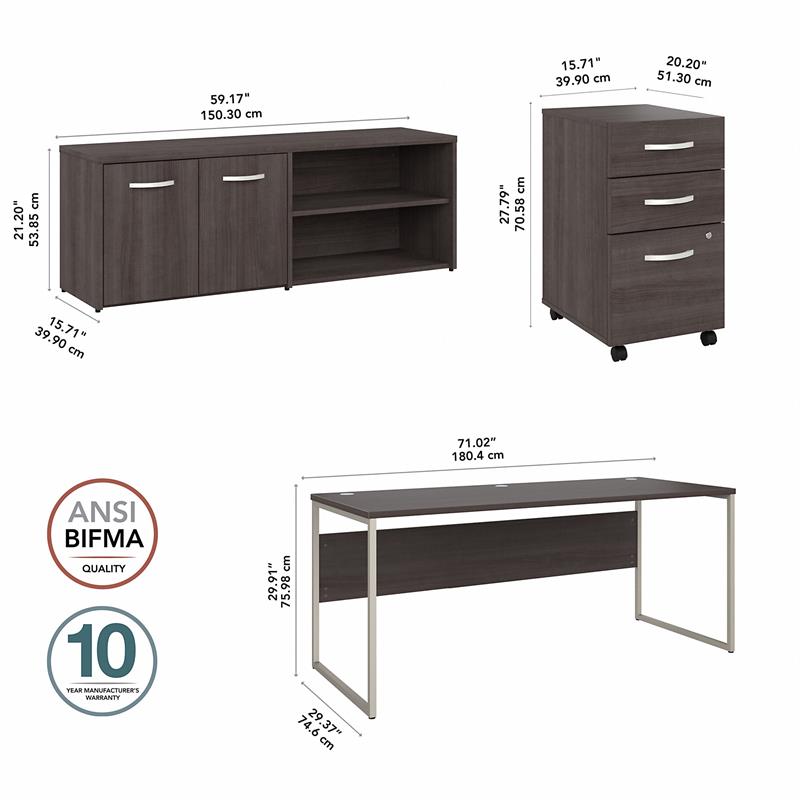 Pemberly Row 72W Desk with Storage and Drawers in Storm Gray - Engineered Wood