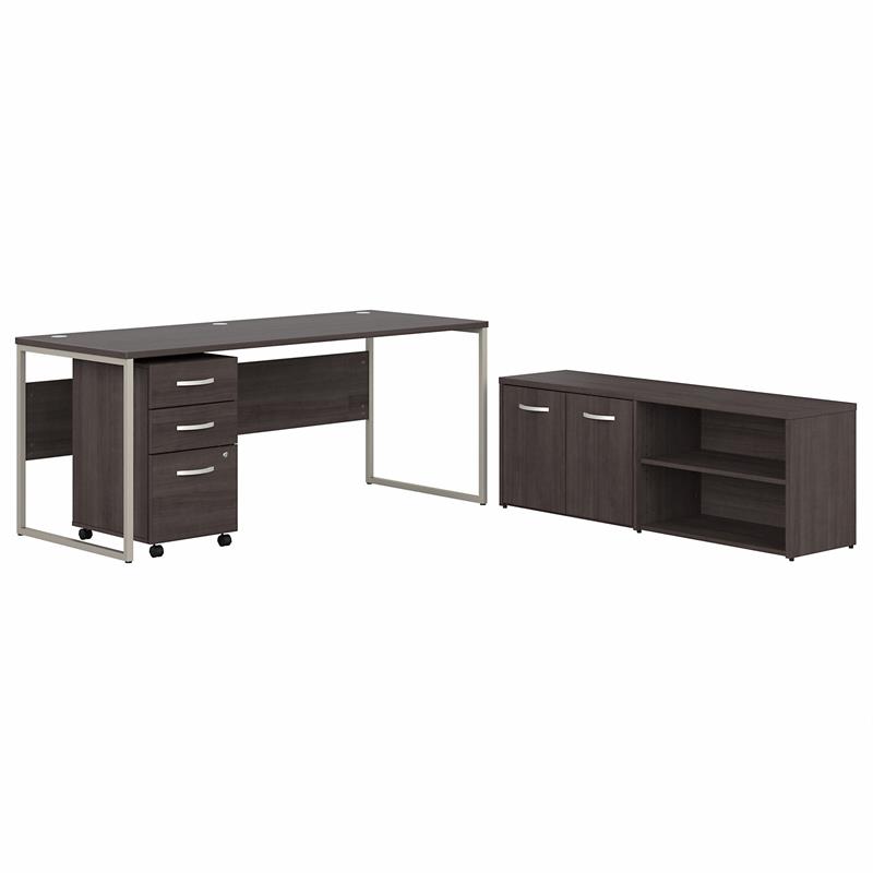 Pemberly Row 72W Desk with Storage and Drawers in Storm Gray - Engineered Wood