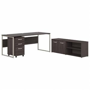 Pemberly Row 72W Desk with Storage and Drawers in Storm Gray - Engineered Wood