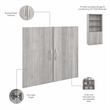 Pemberly Row Tall 5 Shelf Bookcase with Doors in Platinum Gray - Engineered Wood