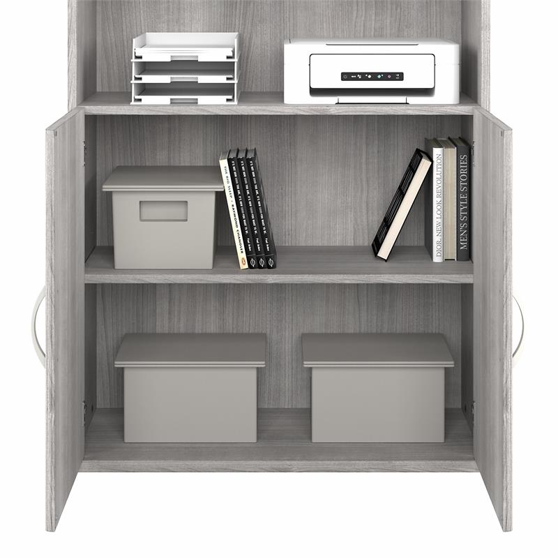 Pemberly Row Tall 5 Shelf Bookcase with Doors in Platinum Gray - Engineered Wood