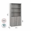 Pemberly Row Tall 5 Shelf Bookcase with Doors in Platinum Gray - Engineered Wood
