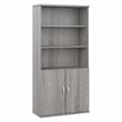 Pemberly Row Tall 5 Shelf Bookcase with Doors in Platinum Gray - Engineered Wood