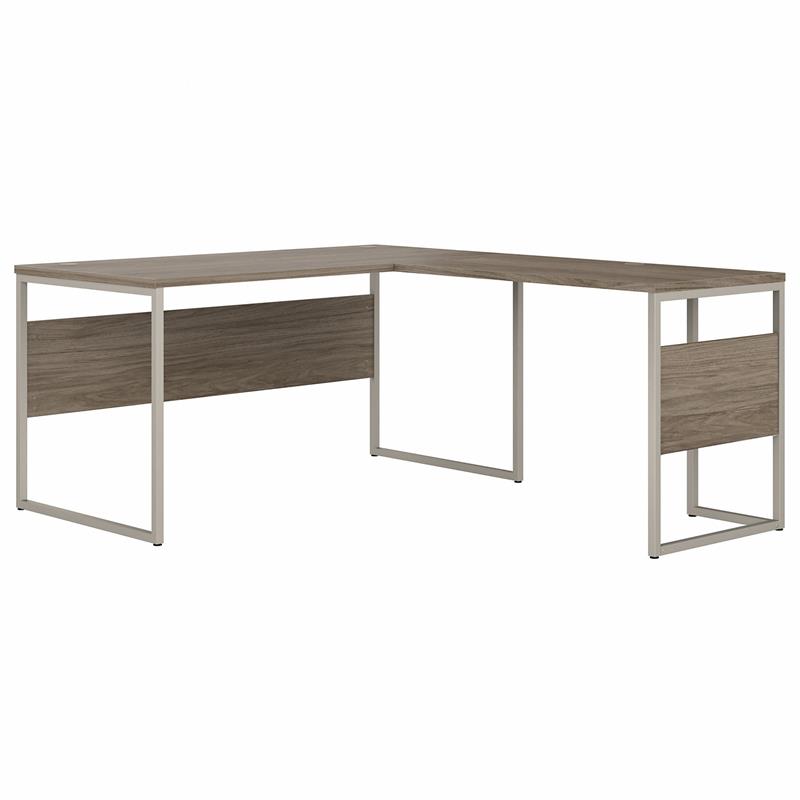 Pemberly Row 60W x 30D L Shaped Table Desk in Modern Hickory - Engineered Wood