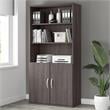 Pemberly Row Tall 5 Shelf Bookcase with Doors in Storm Gray - Engineered Wood