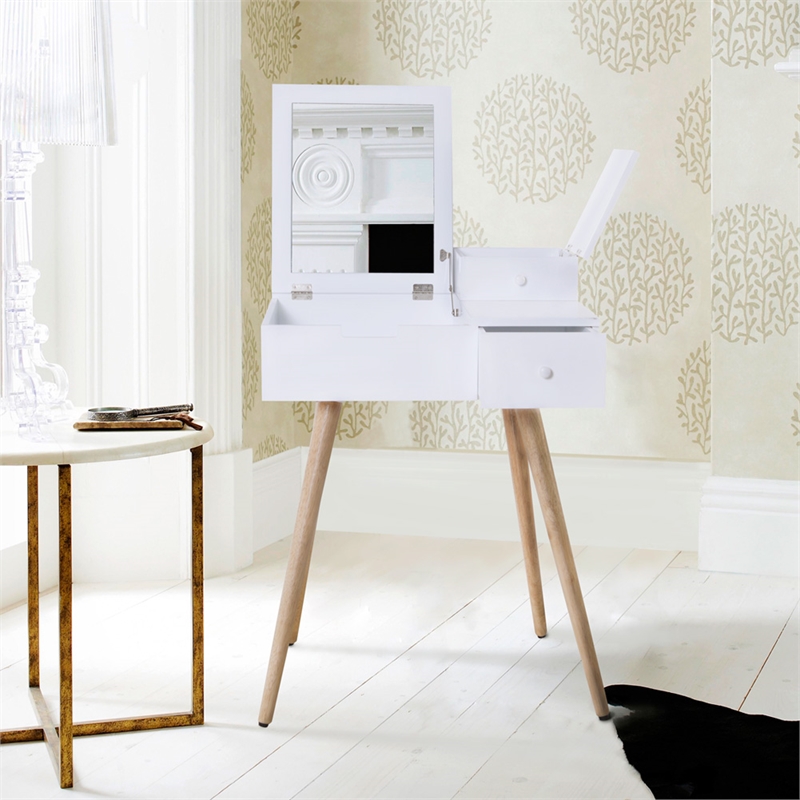 Pemberly Row 24'' Wide Vanity with Mirror Vanity Table -White