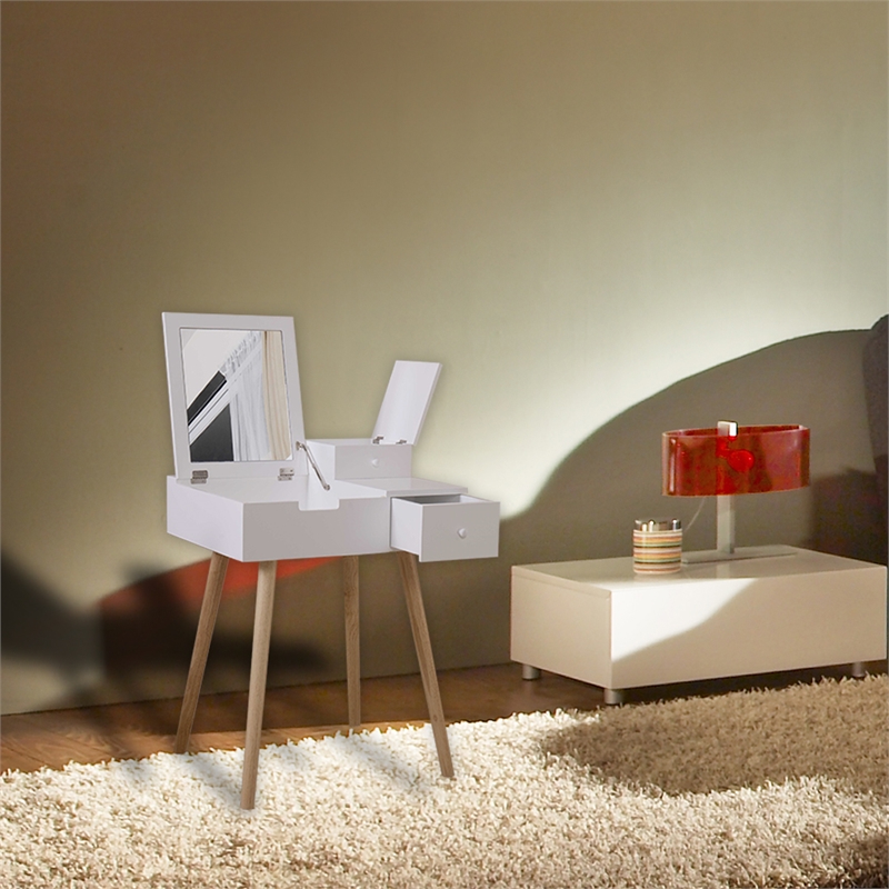 Pemberly Row 24'' Wide Vanity with Mirror Vanity Table -White