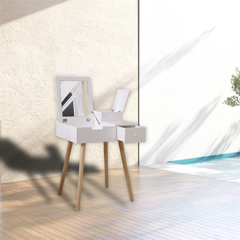 Pemberly Row 24'' Wide Vanity with Mirror Vanity Table -White