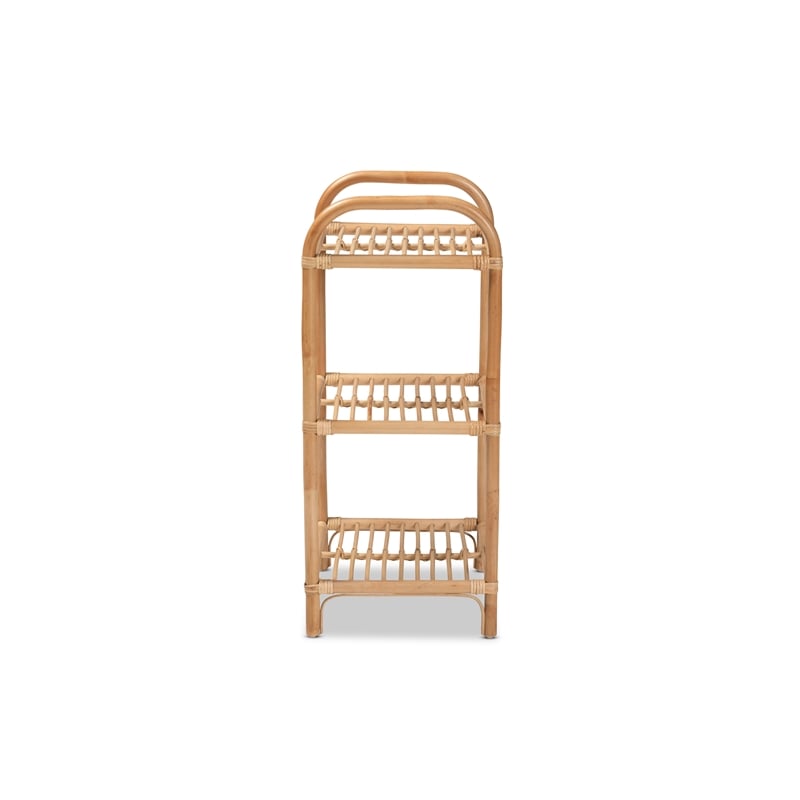 Pemberly Row Modern Bohemian Brown Finished Rattan 3-Tier Display Shelf
