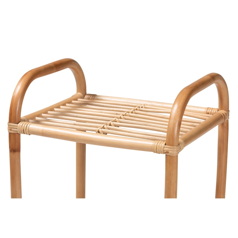 Pemberly Row Modern Bohemian Brown Finished Rattan 3-Tier Display Shelf