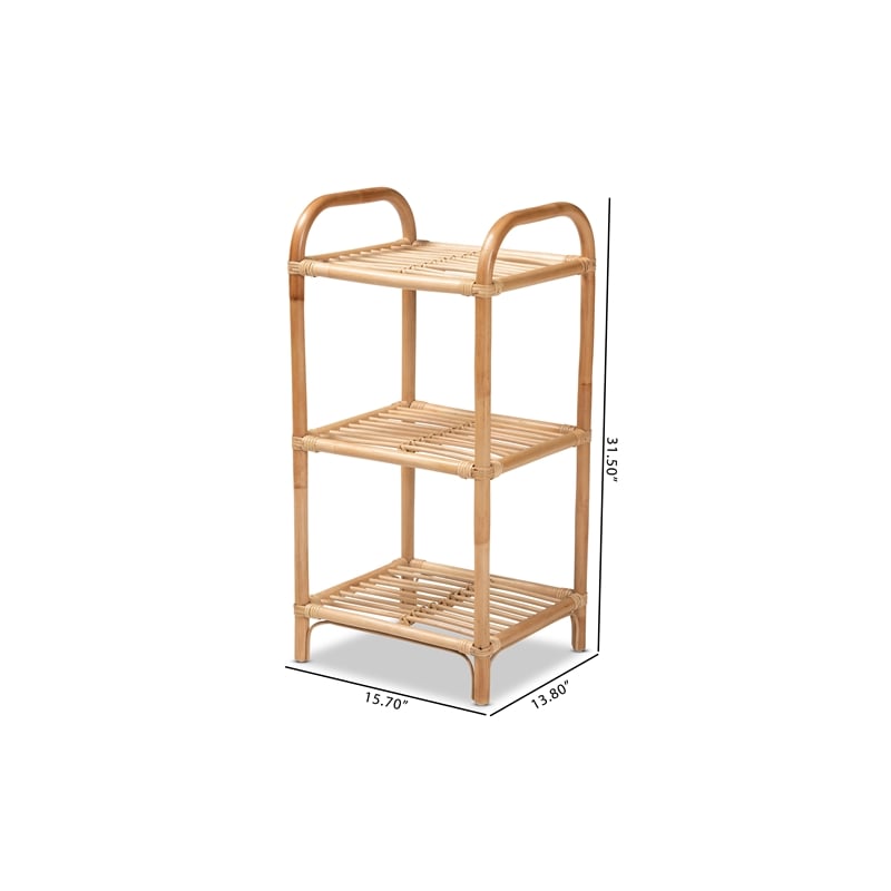 Pemberly Row Modern Bohemian Brown Finished Rattan 3-Tier Display Shelf