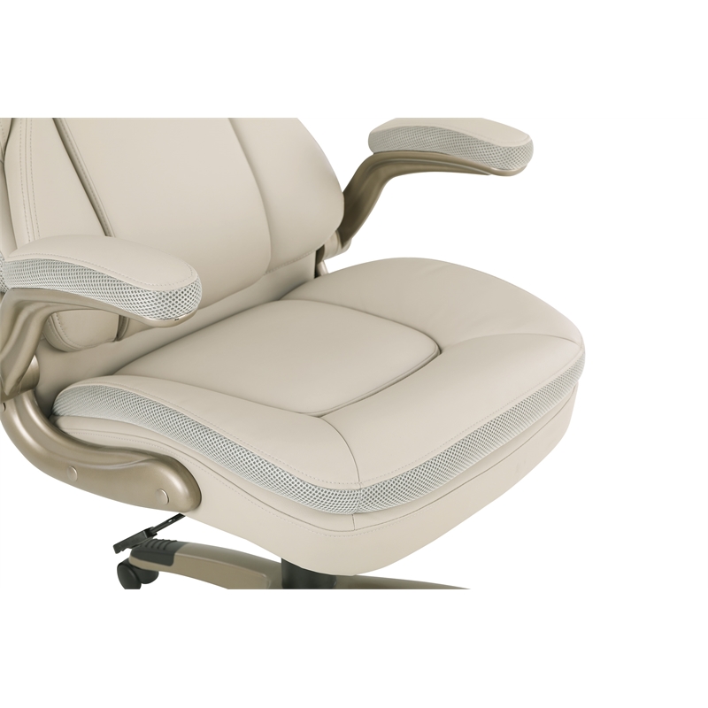 Pemberly Row Taupe Gray Bonded Leather Chair with Cocoa Coated Nylon Base