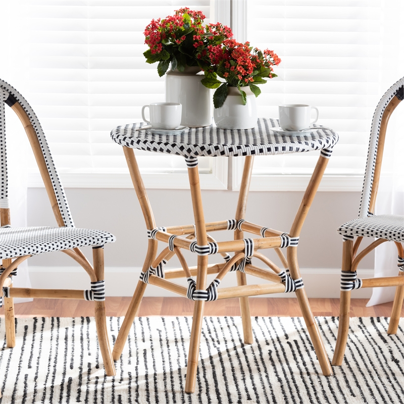 Pemberly Row Black and White Weaving and Rattan Dining Table