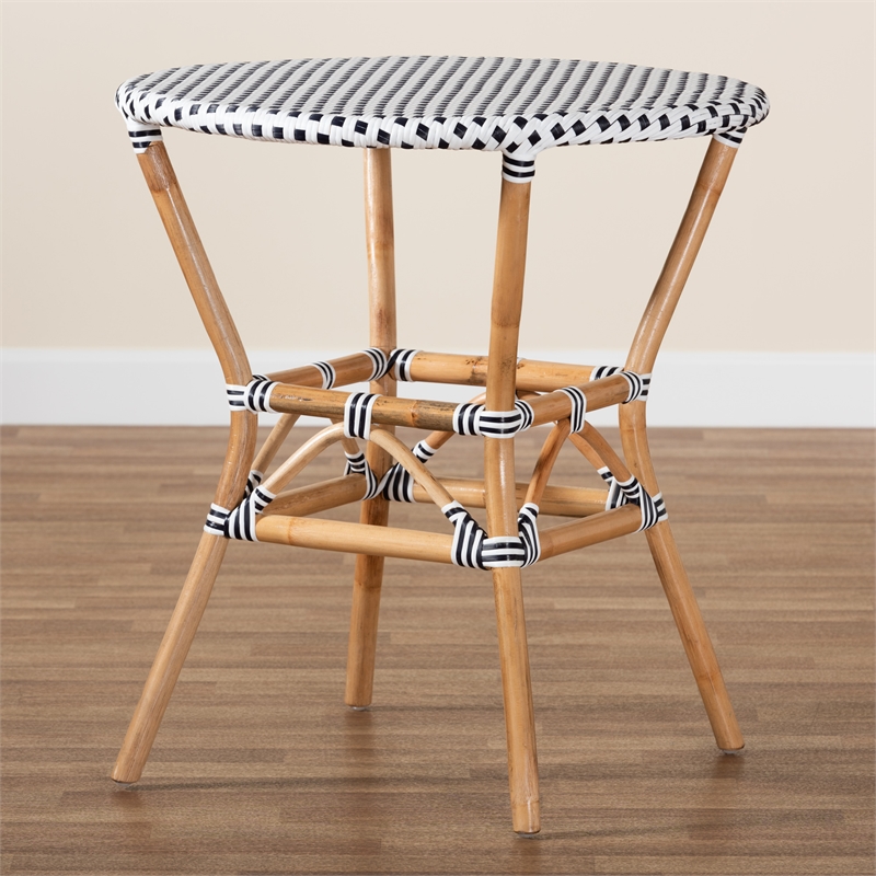 Pemberly Row Black and White Weaving and Rattan Dining Table