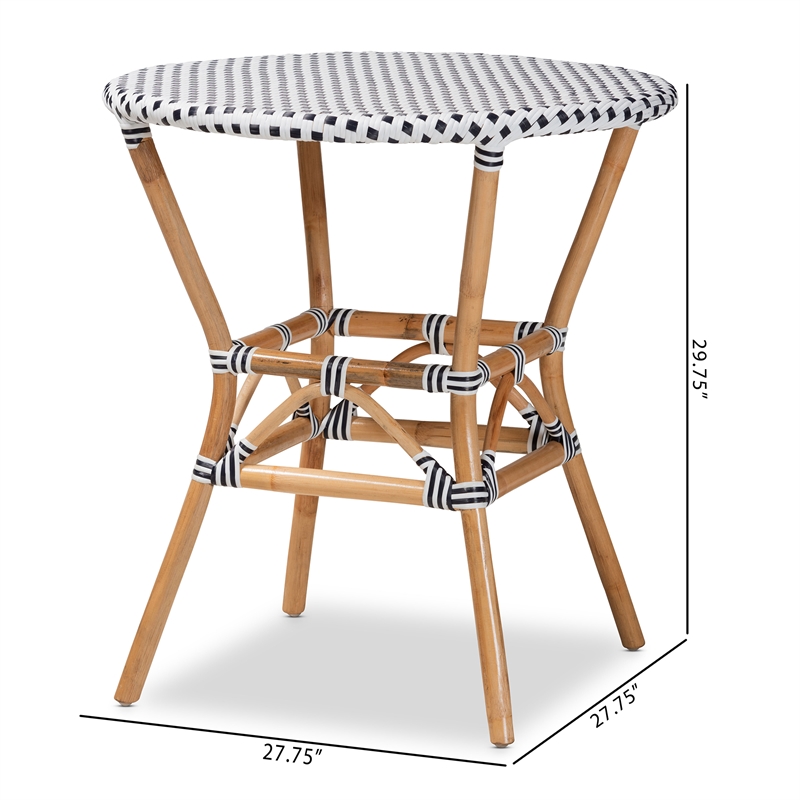 Pemberly Row Black and White Weaving and Rattan Dining Table