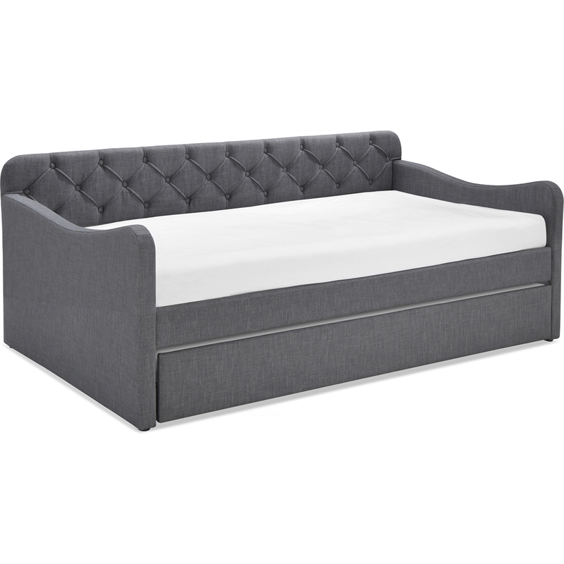 Pemberly Row Contemporary Tufted Daybed and Trundle Dark Gray
