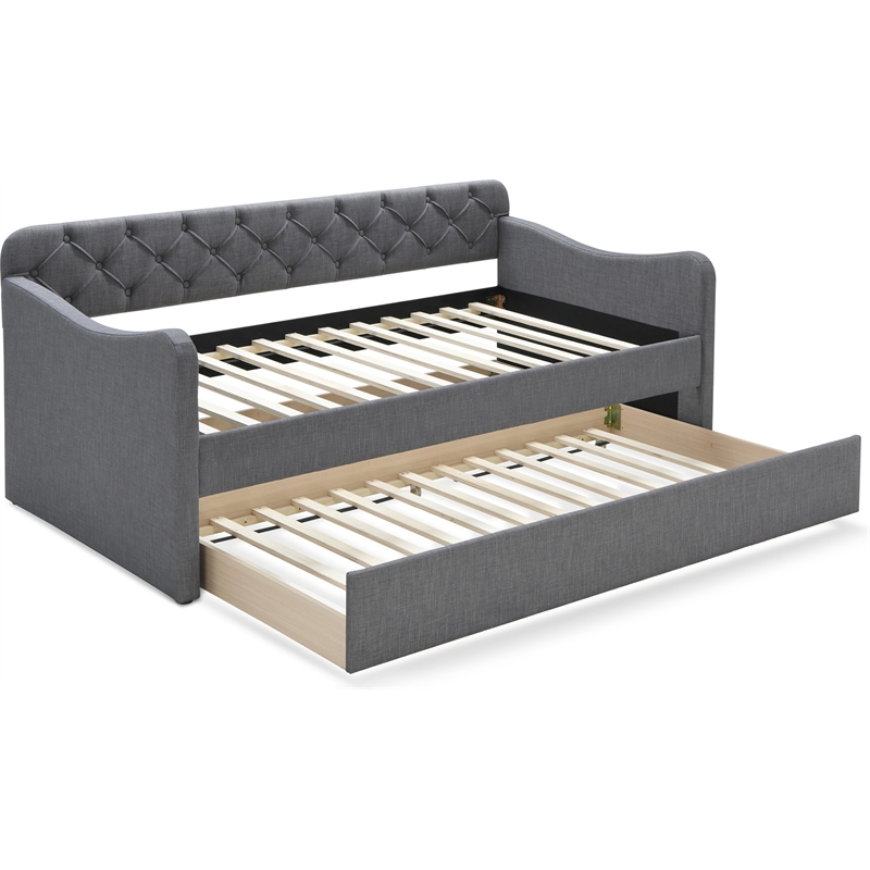 Pemberly Row Contemporary Tufted Daybed and Trundle Dark Gray