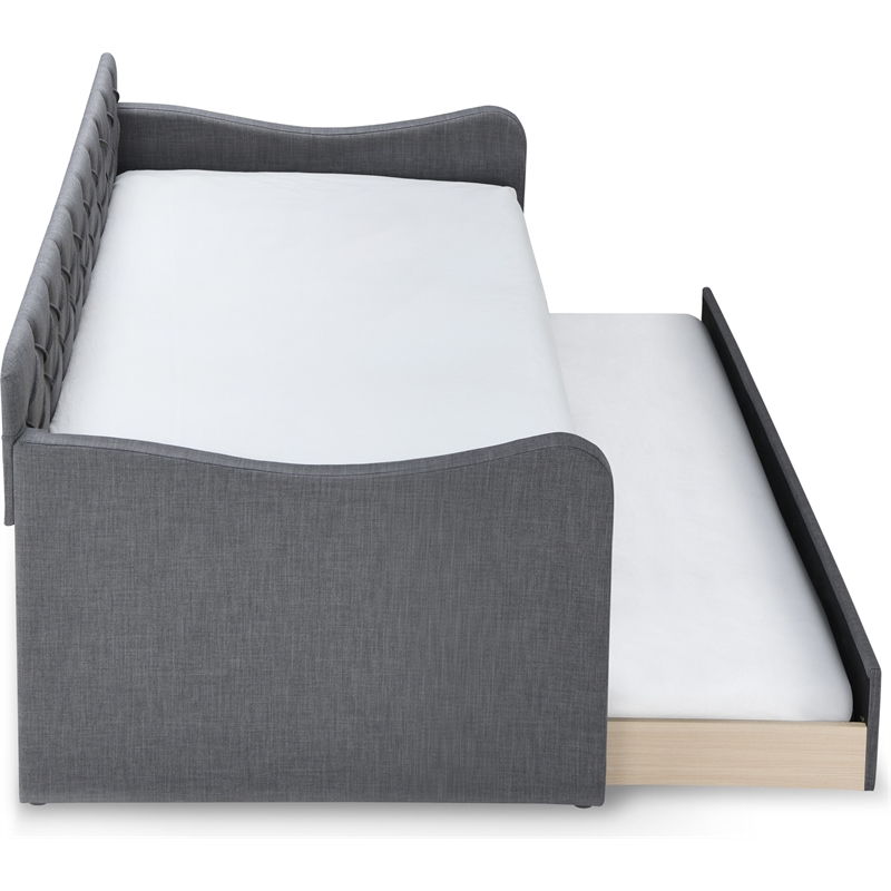 Pemberly Row Contemporary Tufted Daybed and Trundle Dark Gray