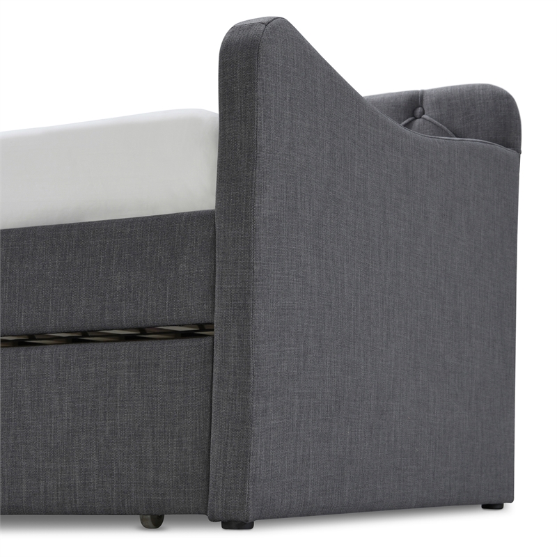 Pemberly Row Contemporary Tufted Daybed and Trundle Dark Gray