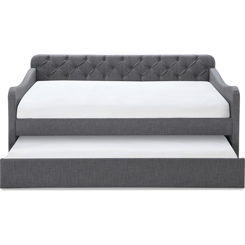 Pemberly Row Contemporary Tufted Daybed and Trundle Dark Gray