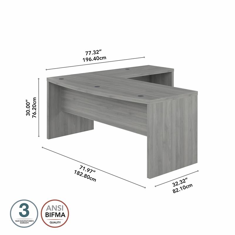 Pemberly Row 72W Bow Front L Shaped Desk in Modern Gray - Engineered Wood