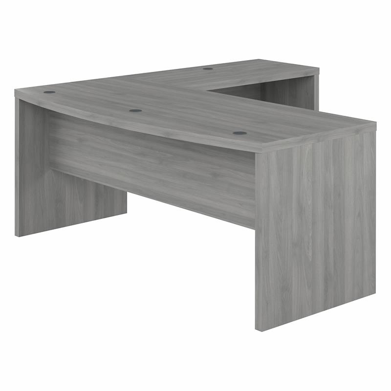 Pemberly Row 72W Bow Front L Shaped Desk in Modern Gray - Engineered Wood